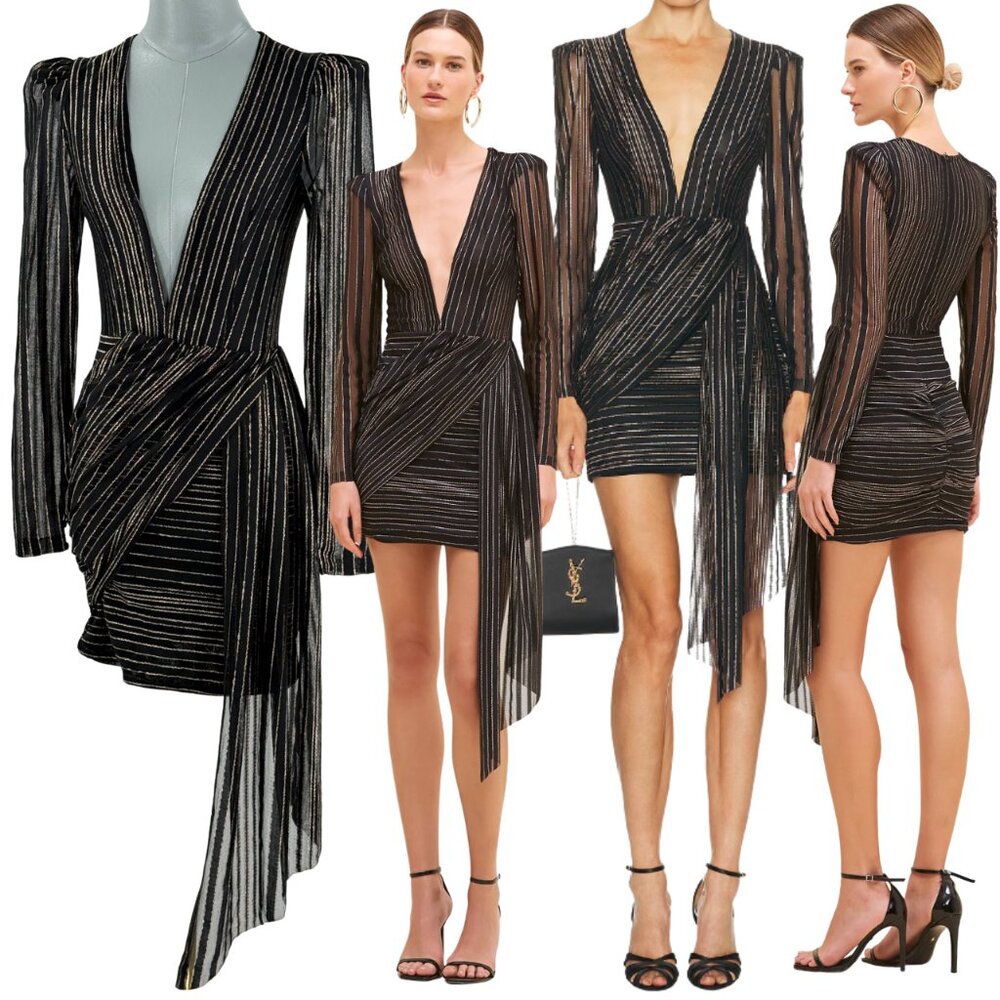 🆕 PATBO 🧿 NWOT Prism Lurex Mini Dress, Black & Metallic Thread - Sz S